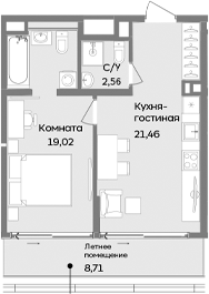 Планировка — ТЕМПО, 2-комн., 43 м²