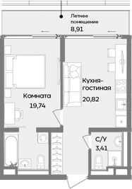 Планировка — ТЕМПО, 2-комн., 44 м²