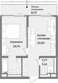 Планировка — ТЕМПО, 2-комн., 44 м²