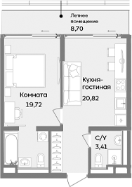Планировка — ТЕМПО, 2-комн., 44 м²
