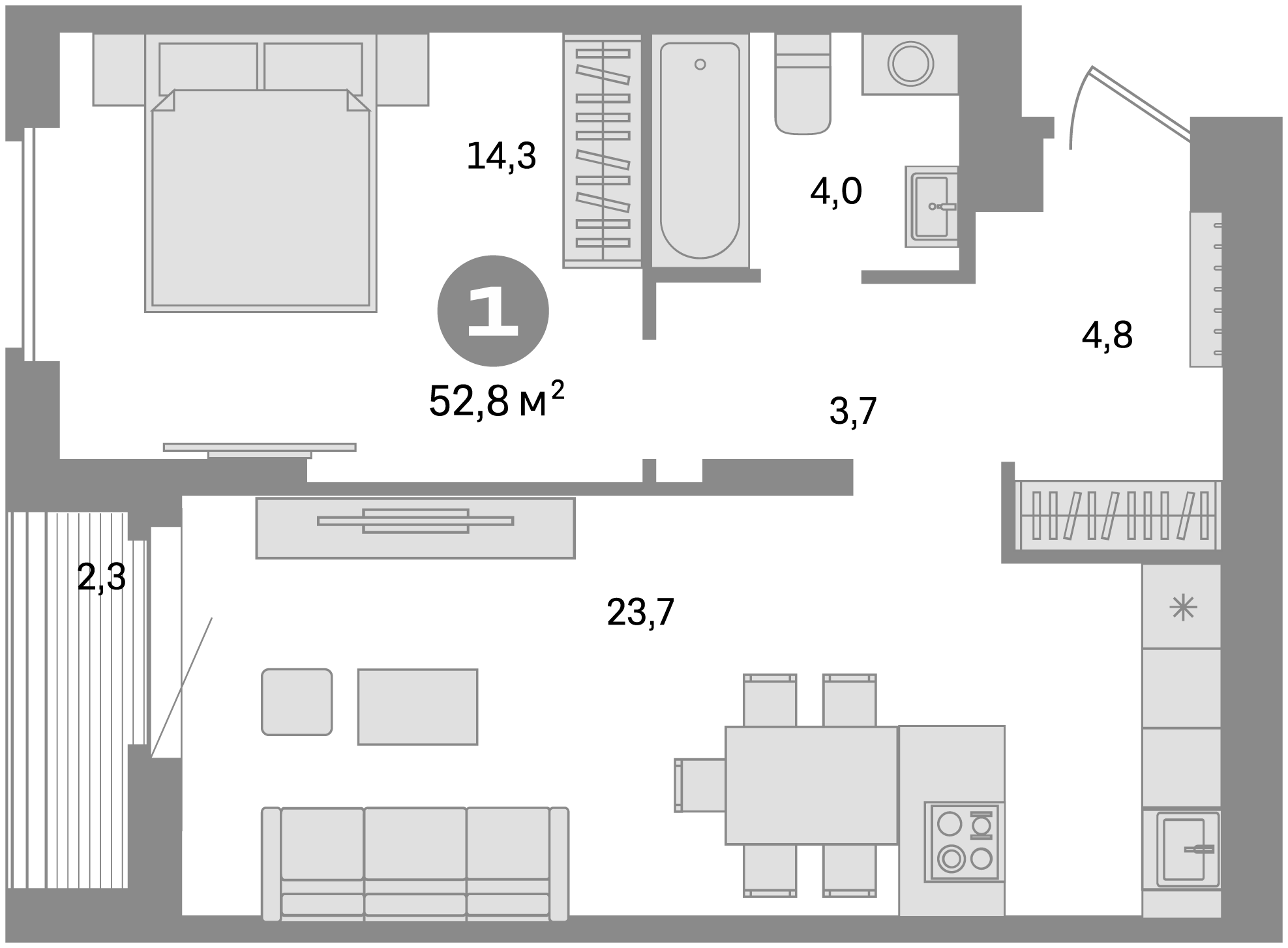 Планировка — Квартал Депо, 2-комн., 51 м²