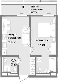Планировка — ТЕМПО, 2-комн., 44 м²