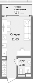 Планировка — ТЕМПО, Студия, 24 м²