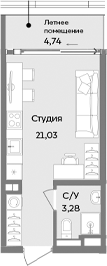 Планировка — ТЕМПО, Студия, 24 м²