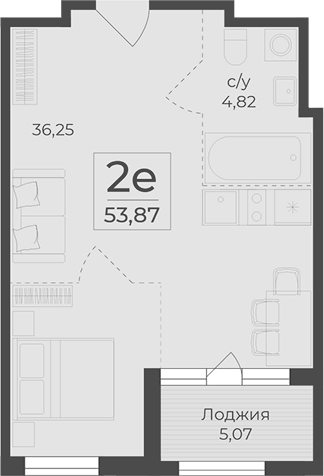 Планировка — Botanica, 1-комн., 49 м²