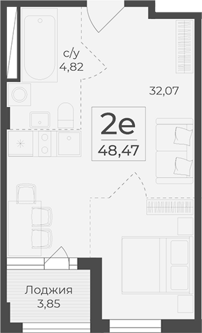 Планировка — Botanica, 1-комн., 45 м²