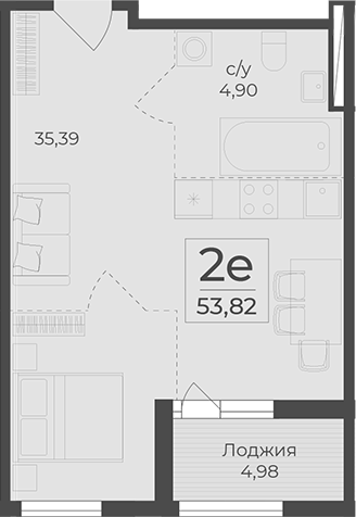Планировка — Botanica, 1-комн., 49 м²