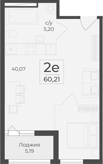 Планировка — Botanica, 1-комн., 55 м²