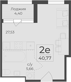 Планировка — Botanica, Студия, 36 м²