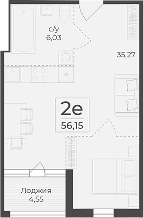 Планировка — Botanica, 1-комн., 52 м²
