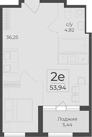 Планировка — Botanica, 1-комн., 49 м²