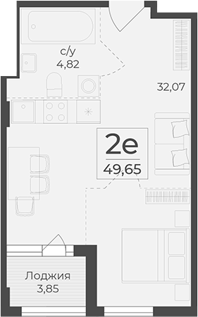 Планировка — Botanica, 1-комн., 46 м²