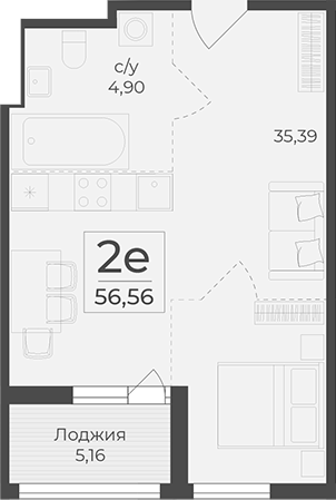 Планировка — Botanica, 1-комн., 51 м²