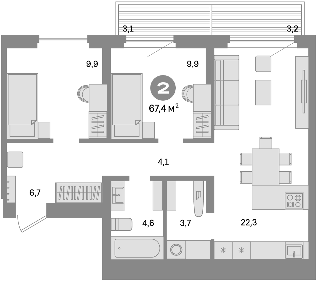 Планировка — Квартал Депо, 3-комн., 61 м²