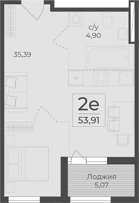 Планировка — Botanica, 1-комн., 49 м²