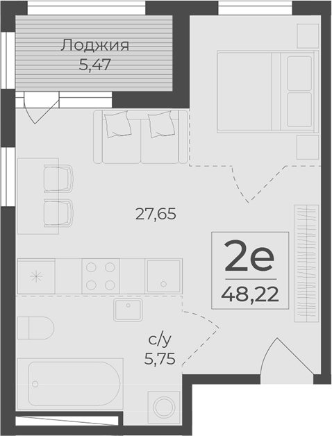 Планировка — Botanica, 1-комн., 43 м²