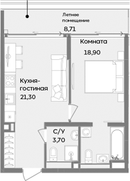 Планировка — ТЕМПО, 1-комн., 44 м²