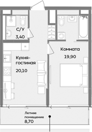Планировка — ТЕМПО, 2-комн., 43 м²