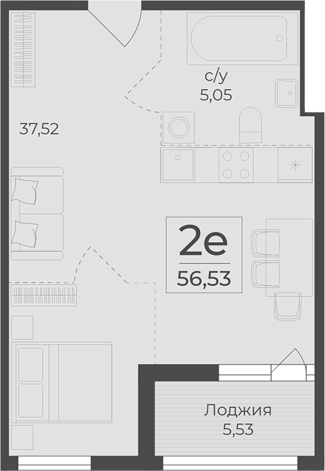 Планировка — Botanica, 1-комн., 51 м²