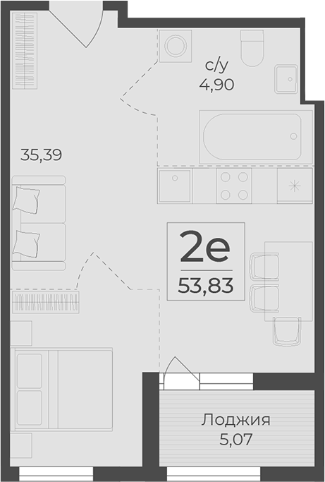 Планировка — Botanica, 1-комн., 49 м²