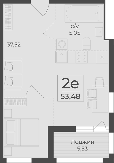 Планировка — Botanica, 1-комн., 51 м²