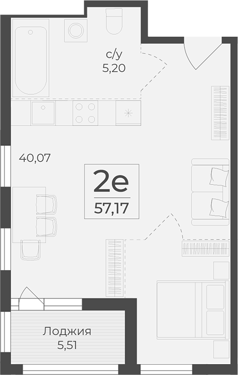 Планировка — Botanica, 1-комн., 55 м²