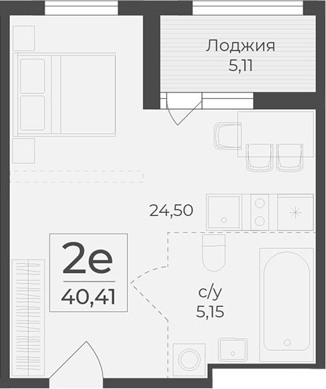 Планировка — Botanica, Студия, 38 м²