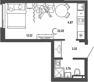 Планировка — Уральский сад, Студия, 26 м²