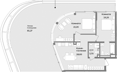 Планировка — ТЕМПО, 3-комн., 74 м²