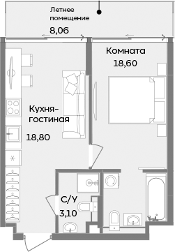 Планировка — ТЕМПО, 1-комн., 41 м²