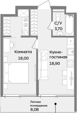 Планировка — ТЕМПО, 1-комн., 41 м²