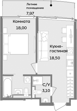 Планировка — ТЕМПО, 1-комн., 40 м²