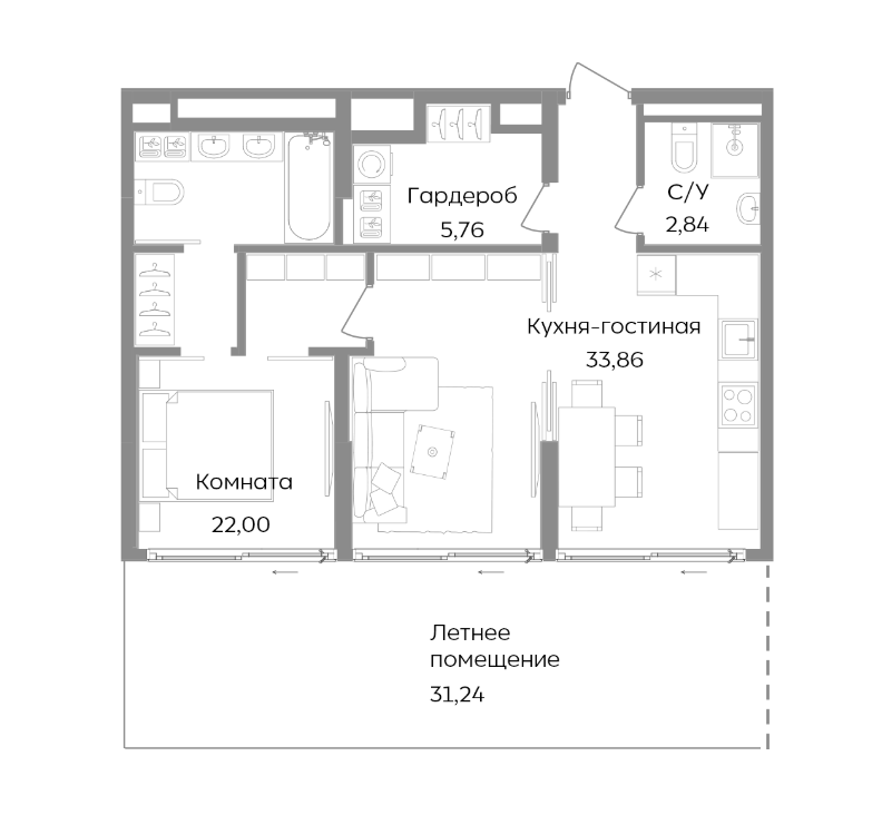 Планировка — ТЕМПО, 2-комн., 64 м²