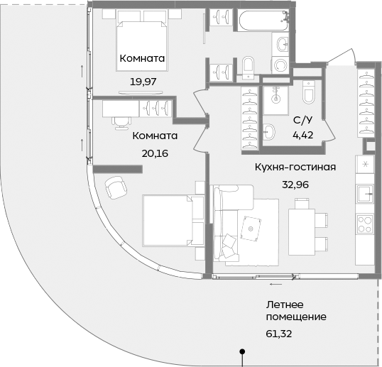 Планировка — ТЕМПО, 3-комн., 78 м²