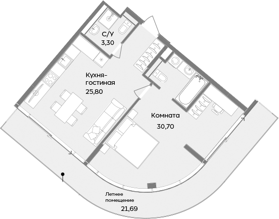 Планировка — ТЕМПО, 2-комн., 60 м²