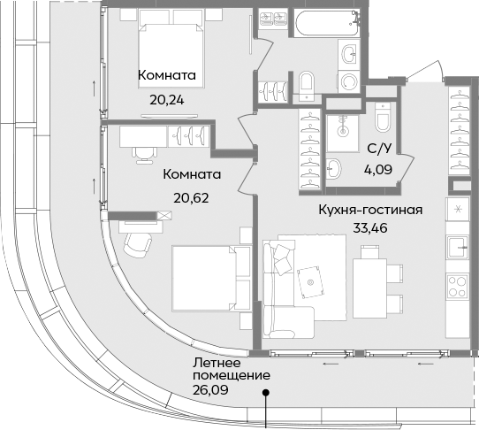 Планировка — ТЕМПО, 3-комн., 78 м²