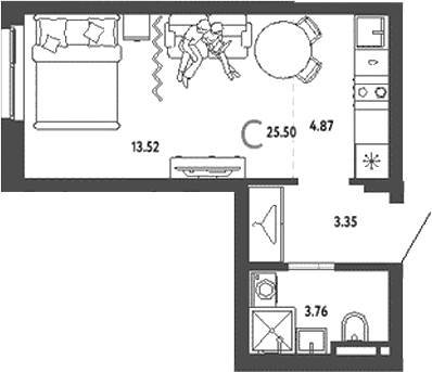 Планировка — Уральский сад, Студия, 26 м²