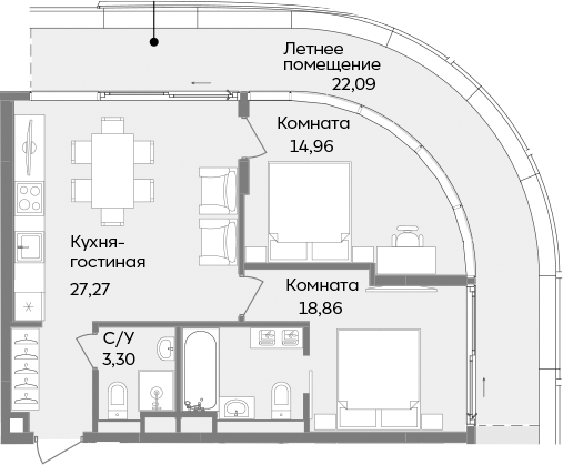 Планировка — ТЕМПО, 3-комн., 64 м²