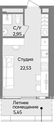 Планировка — ТЕМПО, Студия, 25 м²