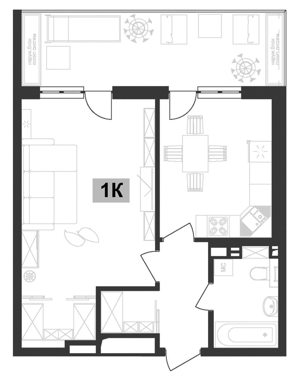 Планировка — Клубная резиденция Европа, 1-комн., 43 м²
