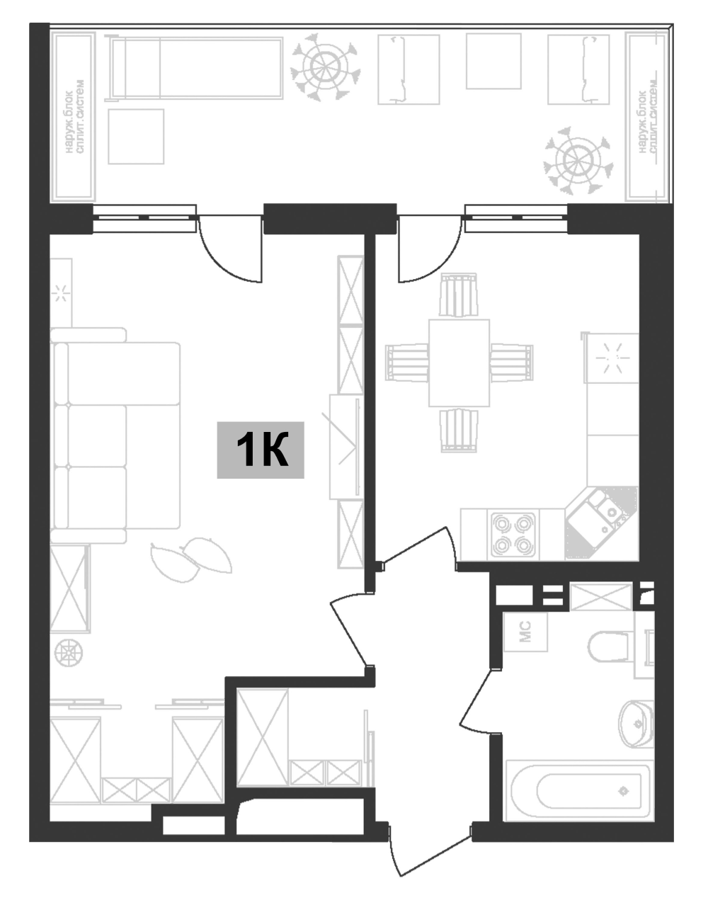 Планировка — Клубная резиденция Европа, 1-комн., 43 м²
