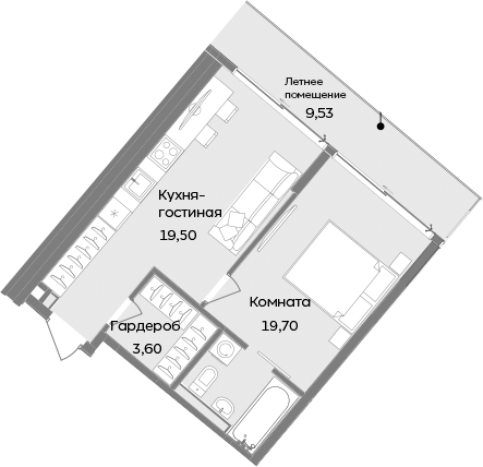 Планировка — ТЕМПО, 2-комн., 43 м²