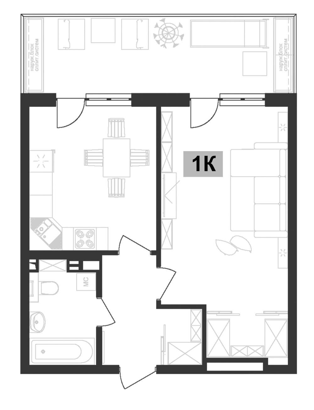 Планировка — Клубная резиденция Европа, 1-комн., 43 м²