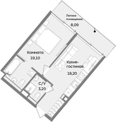 Планировка — ТЕМПО, 1-комн., 41 м²