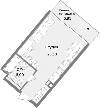 Планировка — ТЕМПО, Студия, 30 м²