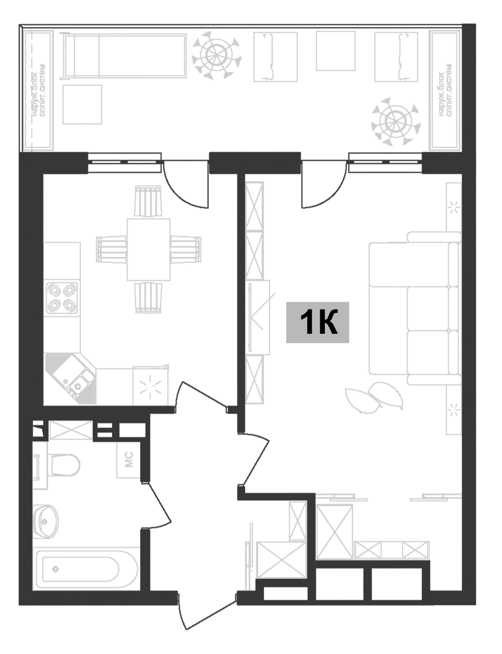 Планировка — Клубная резиденция Европа, 1-комн., 42 м²