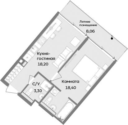 Планировка — ТЕМПО, 1-комн., 40 м²