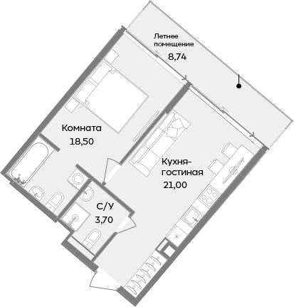 Планировка — ТЕМПО, 2-комн., 43 м²