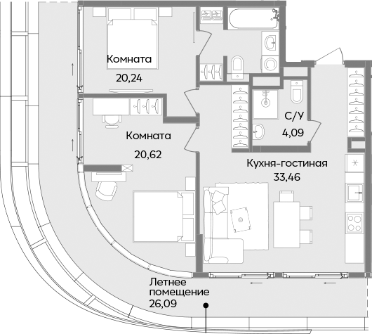 Планировка — ТЕМПО, 3-комн., 78 м²