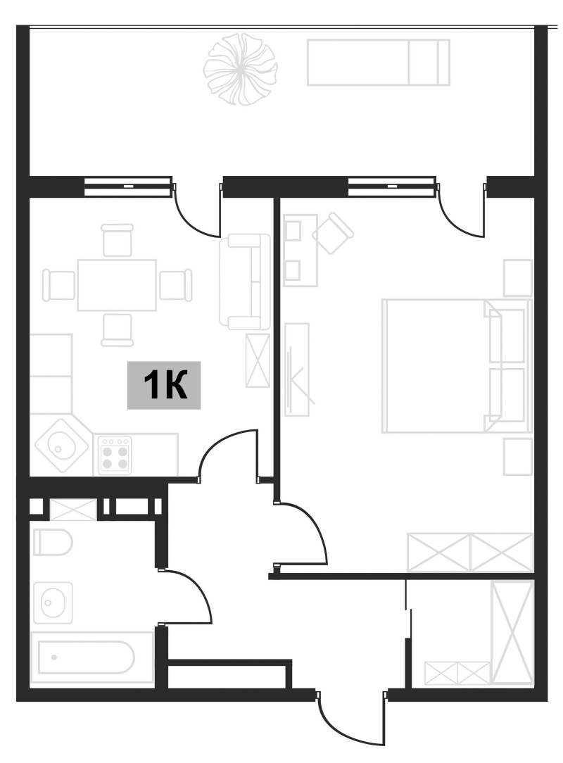 Планировка — Клубная резиденция Европа, 1-комн., 44 м²